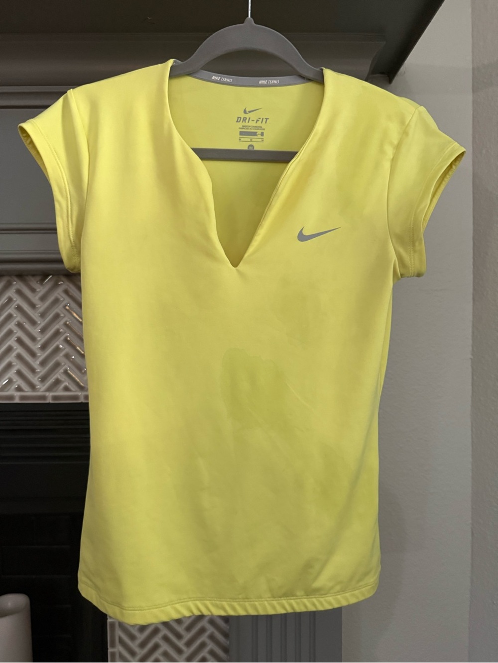 Nike Womenβs Neon Yellow Dri-FIT V-Notch Short Sleeve Top